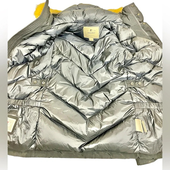 Woolrich Polar Parka in Ramar Cloth with High Collar and Fur Trim in Melton Blue - Picture 5 of 16